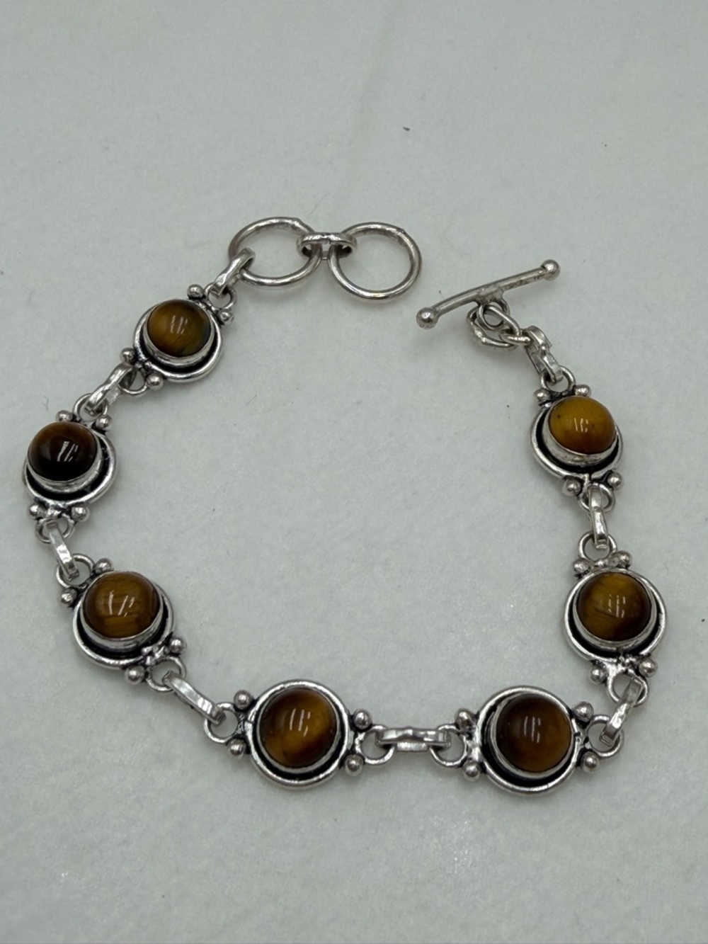 😎30%off Vintage Tigers Eye 925 Silver Bracelet #5STB
